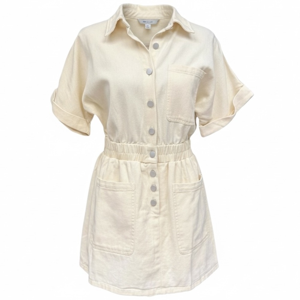White Birch Cream Utility Romper Dress Size Small Casual Summer Denim Romper